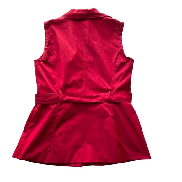Sandro Studio Puff Lapel Vest with Belt Ruby Red Size Large Statement Bold - Picture 10 of 11